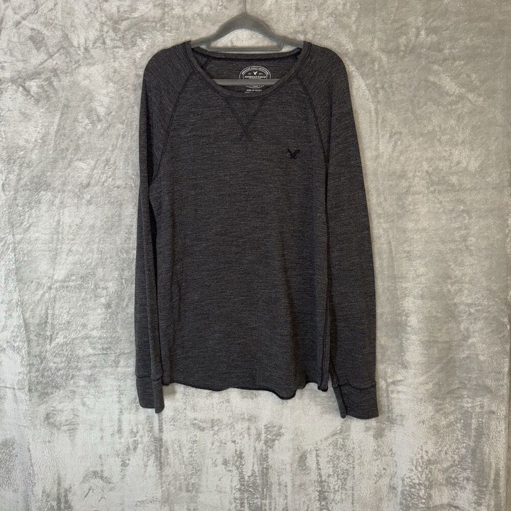 American Eagle Y2K Waffle Knit Thermal Shirt Charcoal Gray Size Large Grunge